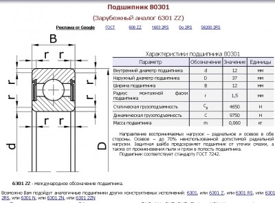Подшипник 80301 (Зарубежный аналог 6301 ZZ).JPG